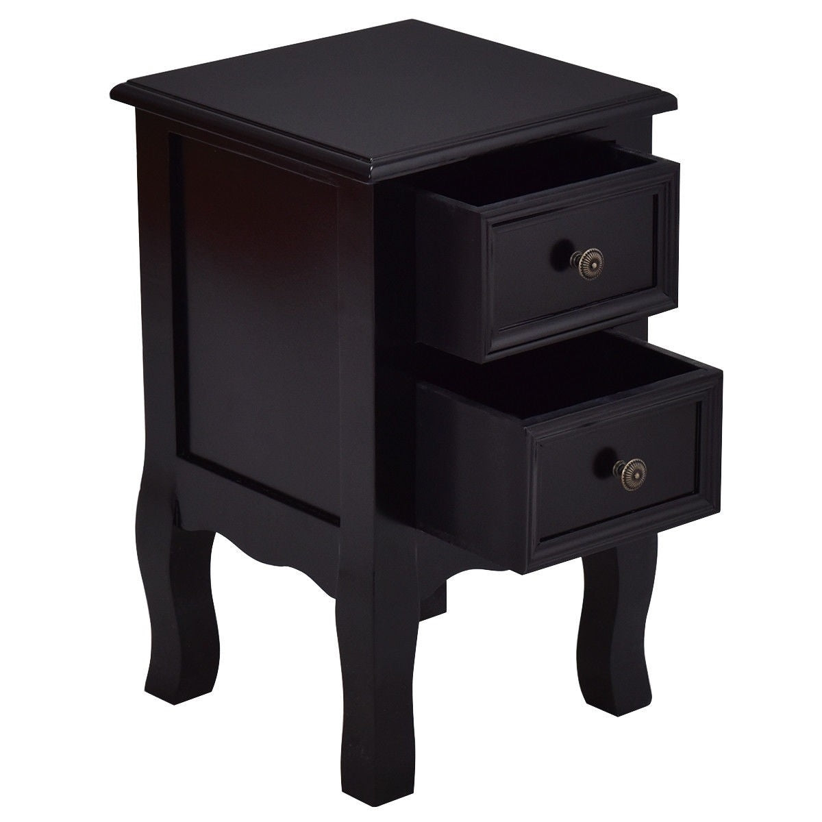 Black Wooden 2-Drawer Accent End Table Nightstand