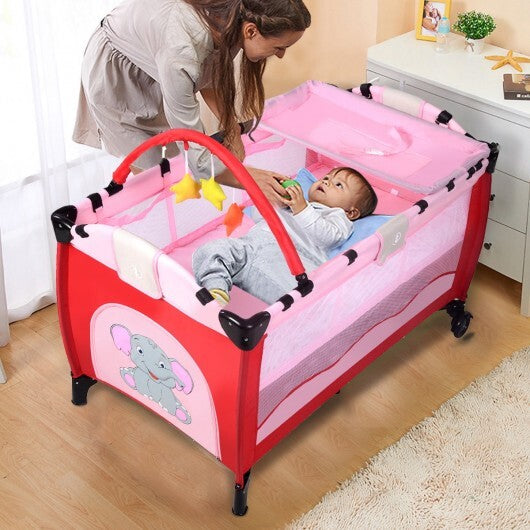 Baby Crib Playpen Playard Pack Travel Infant Bassinet Bed Foldable 4 color-COFFEE