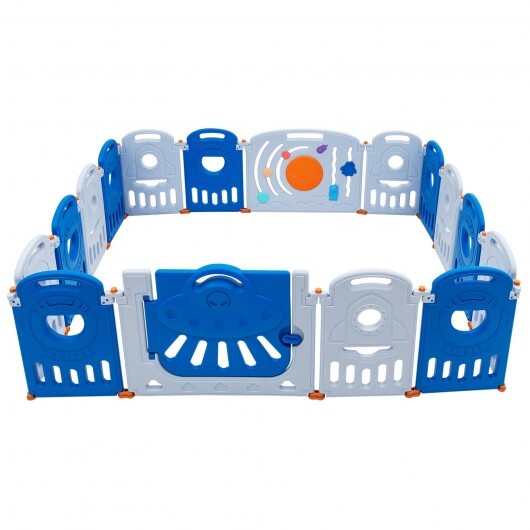 16-Panel Baby Playpen Safety Play Center with Lockable Gate-Blue