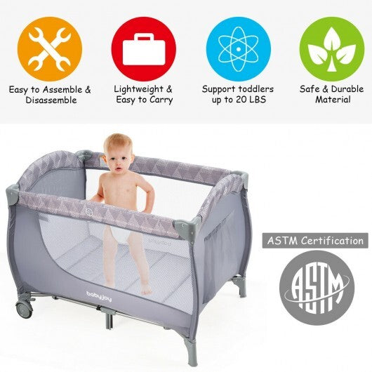 Foldable Safety  Baby Playard for Toddler Infant with Changing Station-Beige