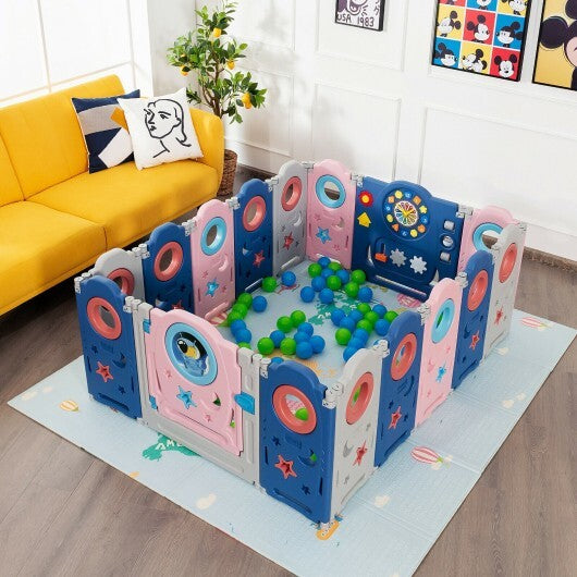 14-Panel Foldable Baby Playpen Kids Safety Play Center with Lockable Gate