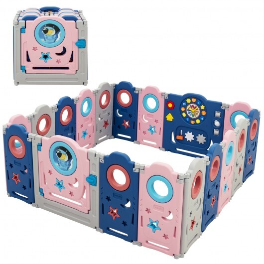 14-Panel Foldable Baby Playpen Kids Safety Play Center with Lockable Gate