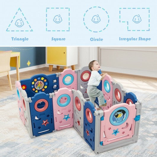 14-Panel Foldable Baby Playpen Kids Safety Play Center with Lockable Gate