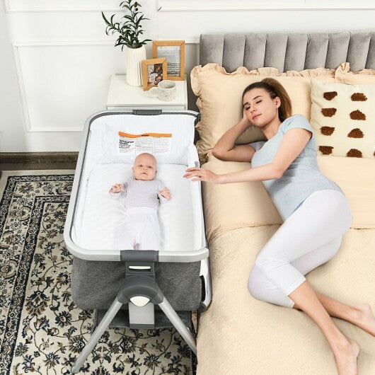 Baby Bassinet Bedside Sleeper with Storage Basket and Wheel for Newborn-Beige