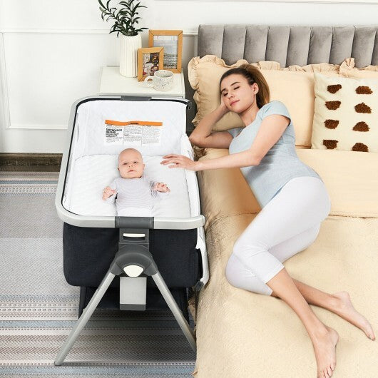Baby Bassinet Bedside Sleeper with Storage Basket and Wheel for Newborn-Beige