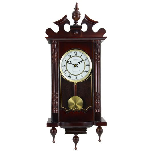 Bedford Clock Collection Classic 31 Inch Chiming Pendulum Wall Clock in Cherry Oak Finish W2B