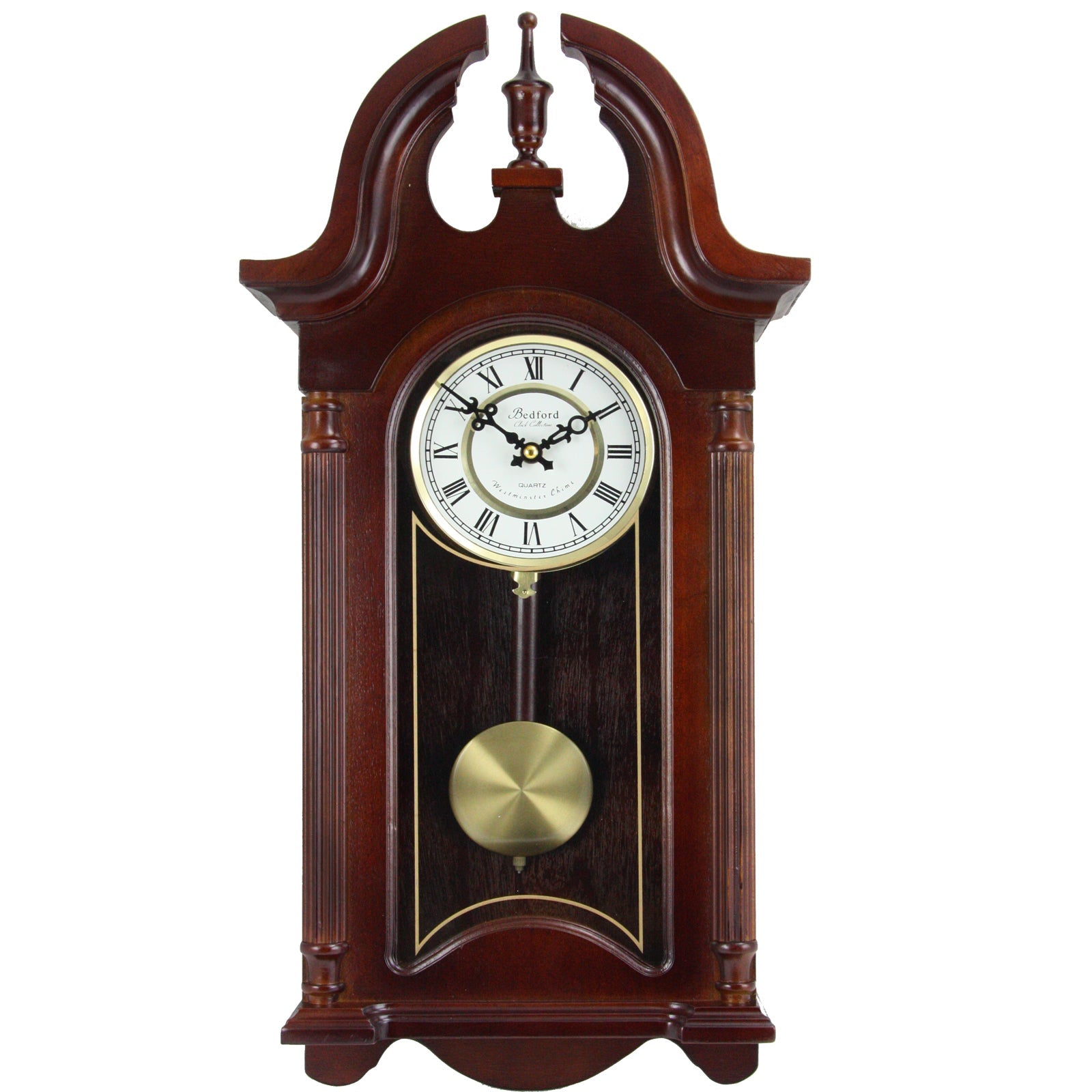 Bedford Clock Collection 26.5 Inch Chiming Pendulum Wall Clock in Colonial Mahogany Cherry Oak Finish W2B