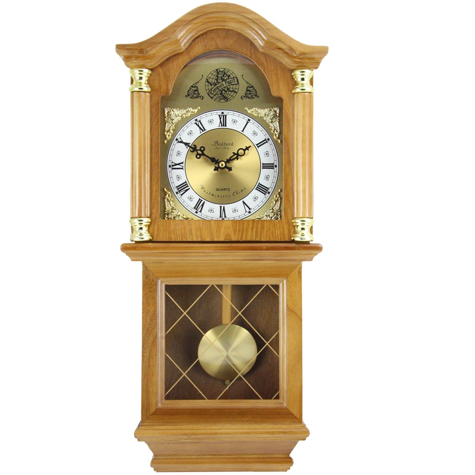 Bedford Clock Collection Classic 26 Inch Wall Clock in Golden Oak Finish W2B