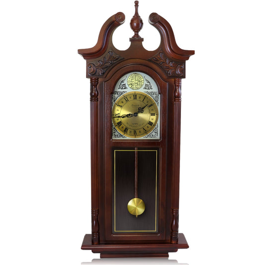 Bedford Clock Collection 38 Inch Grand Antique Chiming Wall Clock with Roman Numerals in a in a Cherry Oak Finish W2B