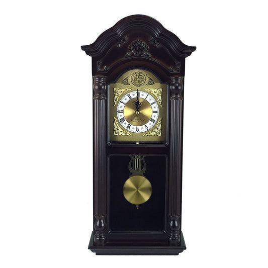 Bedford Clock Collection 25.5 Inch Antique Mahogany Cherry Oak Chiming Wall Clock with Roman Numerals W2B