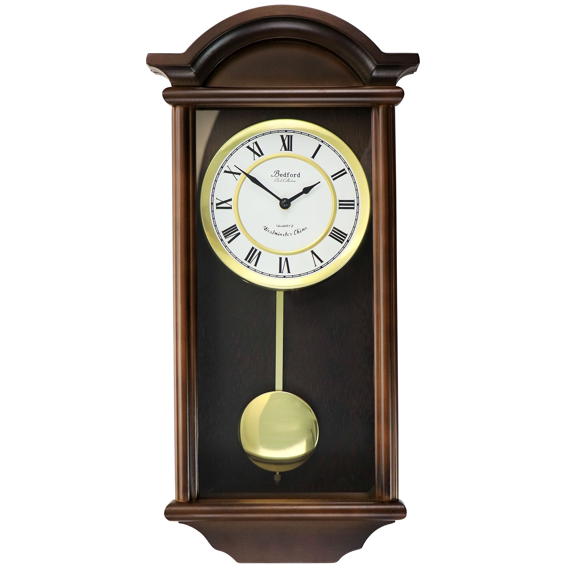 Bedford Clock Collection George 22 Inch Chestnut Wood Chiming Pendulum Wall Clock W2B