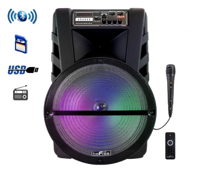 beFree Sound 15 Inch Bluetooth Portable Rechargeable Party Speaker with LED Lights