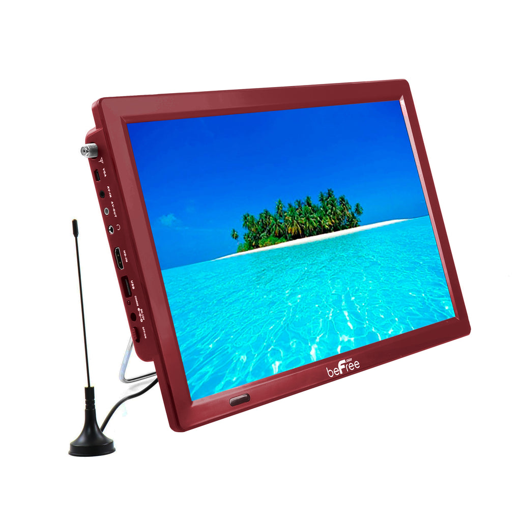 beFree Sound Portable Rechargeable 14 Inch LED TV with HDMI, SD/MMC, USB, VGA, AV In/Out and Built-in Digital Tuner in Red