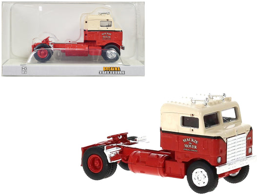 1950 Kenworth Bullnose Truck Tractor Red and Beige "Mackie the Mover" 1/87 (HO) Scale Model Car by Brekina