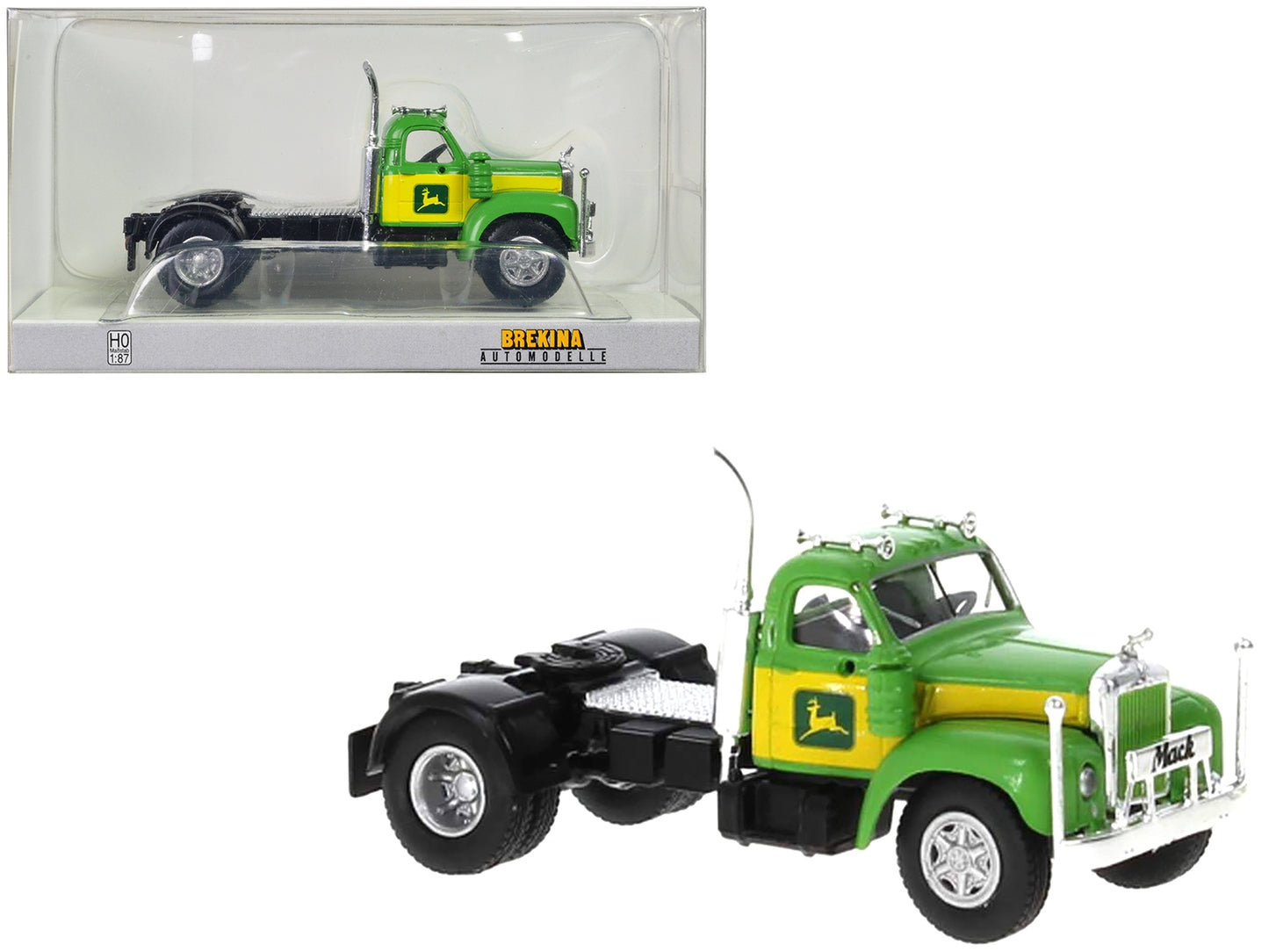 1953 Mack B-61 Truck Tractor Green and Yellow "John Deere" 1/87 (HO) Scale Model Car by Brekina