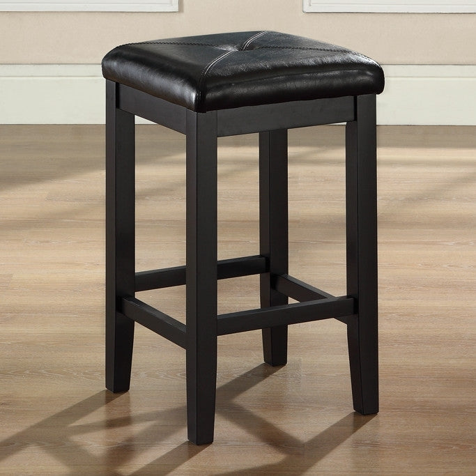 Set of 2 - Black 24-inch Backless Barstools with Faux Leather Seat