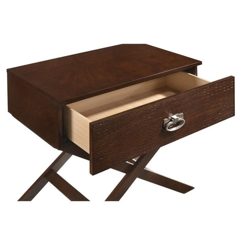 Cappuccino Brown Wood 1-Drawer End Table Nightstand with X Legs