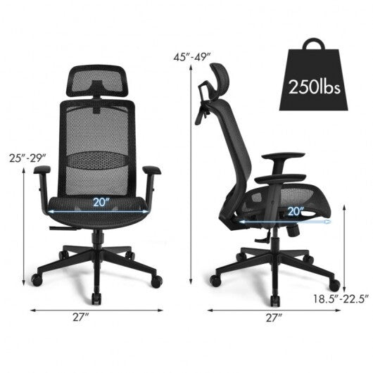 Height Adjustable Ergonomic High Back Mesh Office Chair with Hange-Black