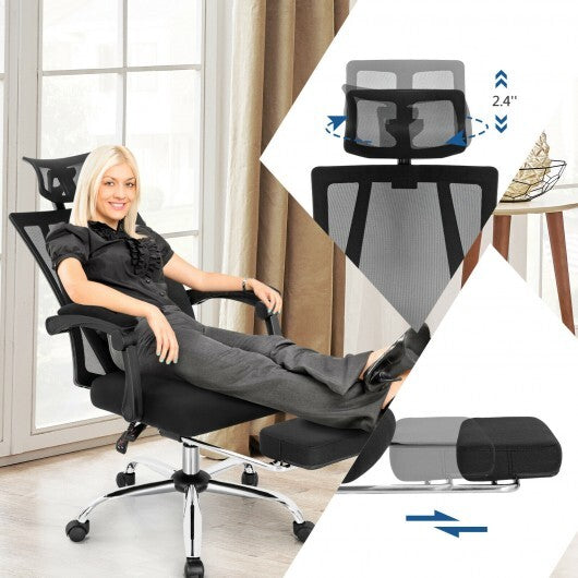Ergonomic Recliner Mesh Office Chair with Adjustable Footrest-Black