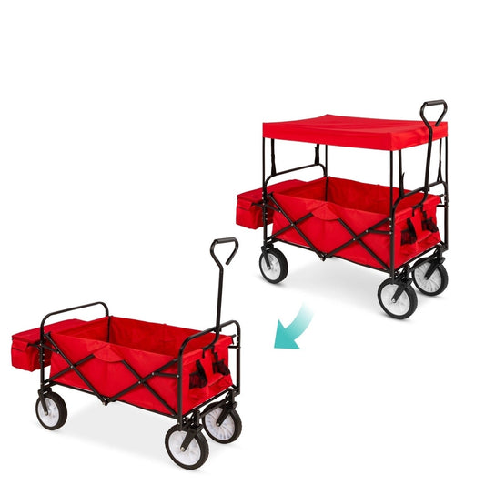 Collapsible Utility Wagon Cart Indoor/Outdoor with Canopy - Red W2B