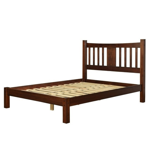 Queen size Solid Pine Wood Platform Bed Frame with Headboard in Cherry