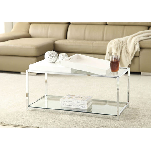 Modern Chrome Metal Coffee Table with 2 White Removable Trays