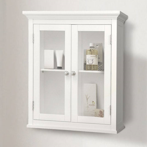 Classic 2-Door Bathroom Wall Cabinet in White Finish