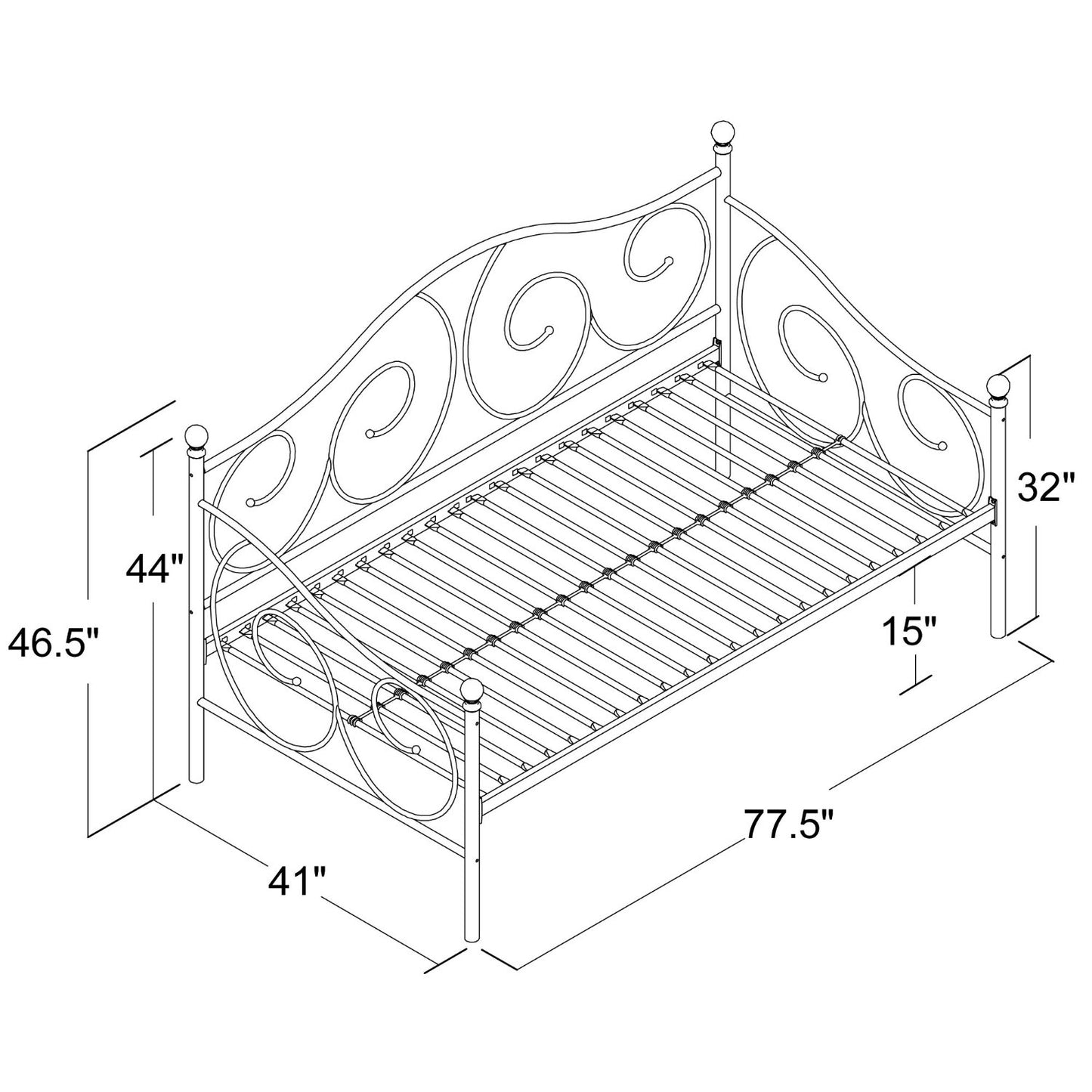 Twin size White Metal Day Bed Frame - 600 lb Weight Limit