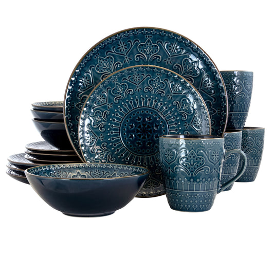 Elama  Deep Sea Mozaic 16 Piece Luxurious Stoneware Dinnerware with Complete Setting for 4 W2B
