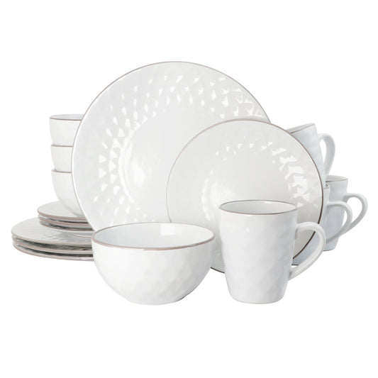 Elama's Luxurious Medici Pearl 16 Piece Dinnerware Set in Slate and Stone Pearl with Setting for 4 W2B