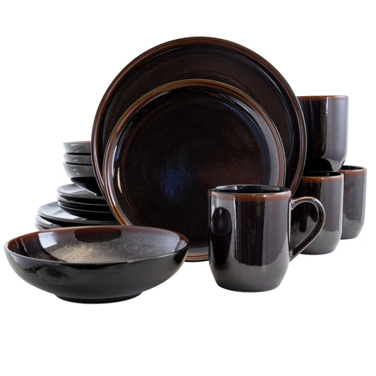 Elama Midnight Beach 16 Piece Dinnerware Set in Metallic Black W2B