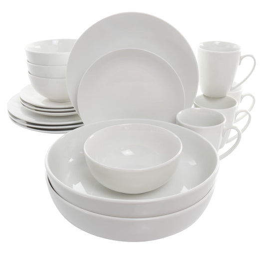 Elama Owen 18 Piece Porcelain Dinnerware Set with 2 Large Serving Bowls in White W2B