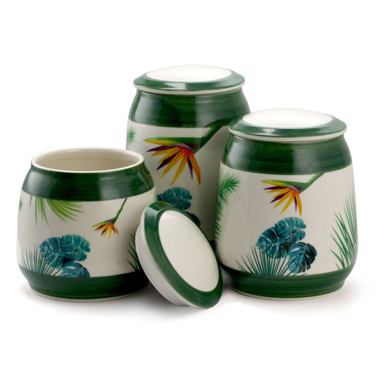 Elama 3 Piece Ceramic Kitchen Canister Collection in Green Elama
