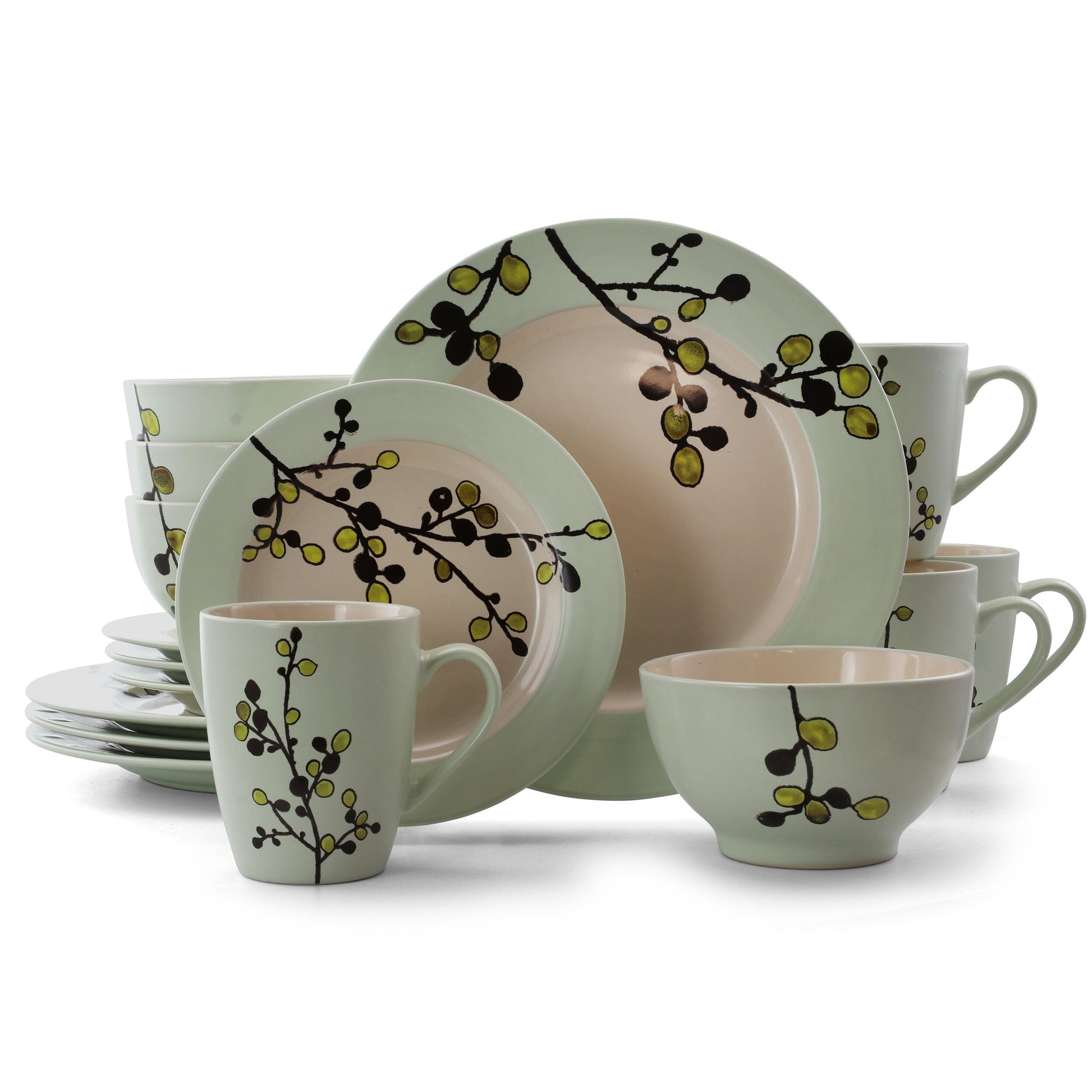 Elama Retro Bloom 16 Piece Luxurious Stoneware Dinnerware with Complete Setting for 4 W2B