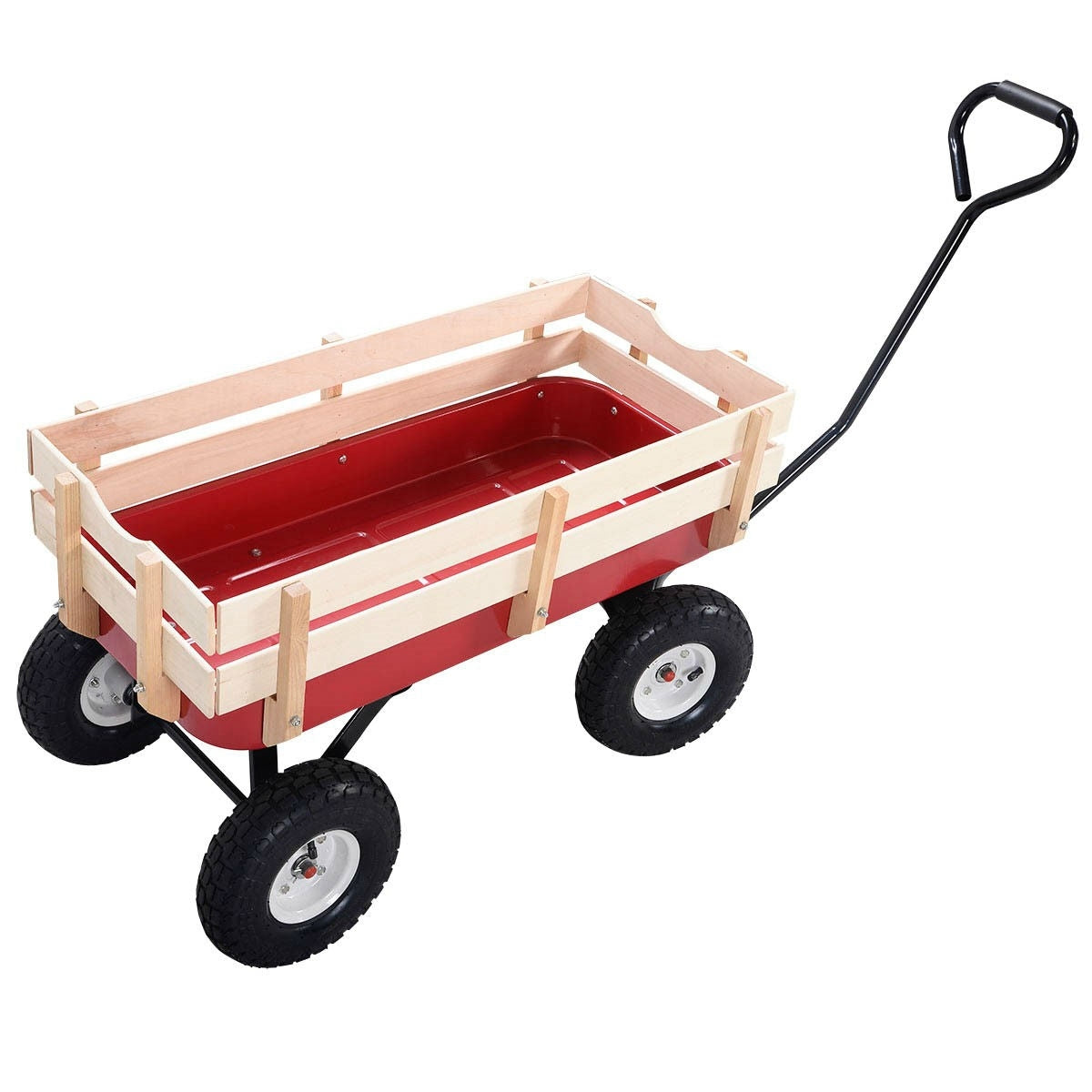 Sturdy Red Wood Panel Garden Cart Wagon