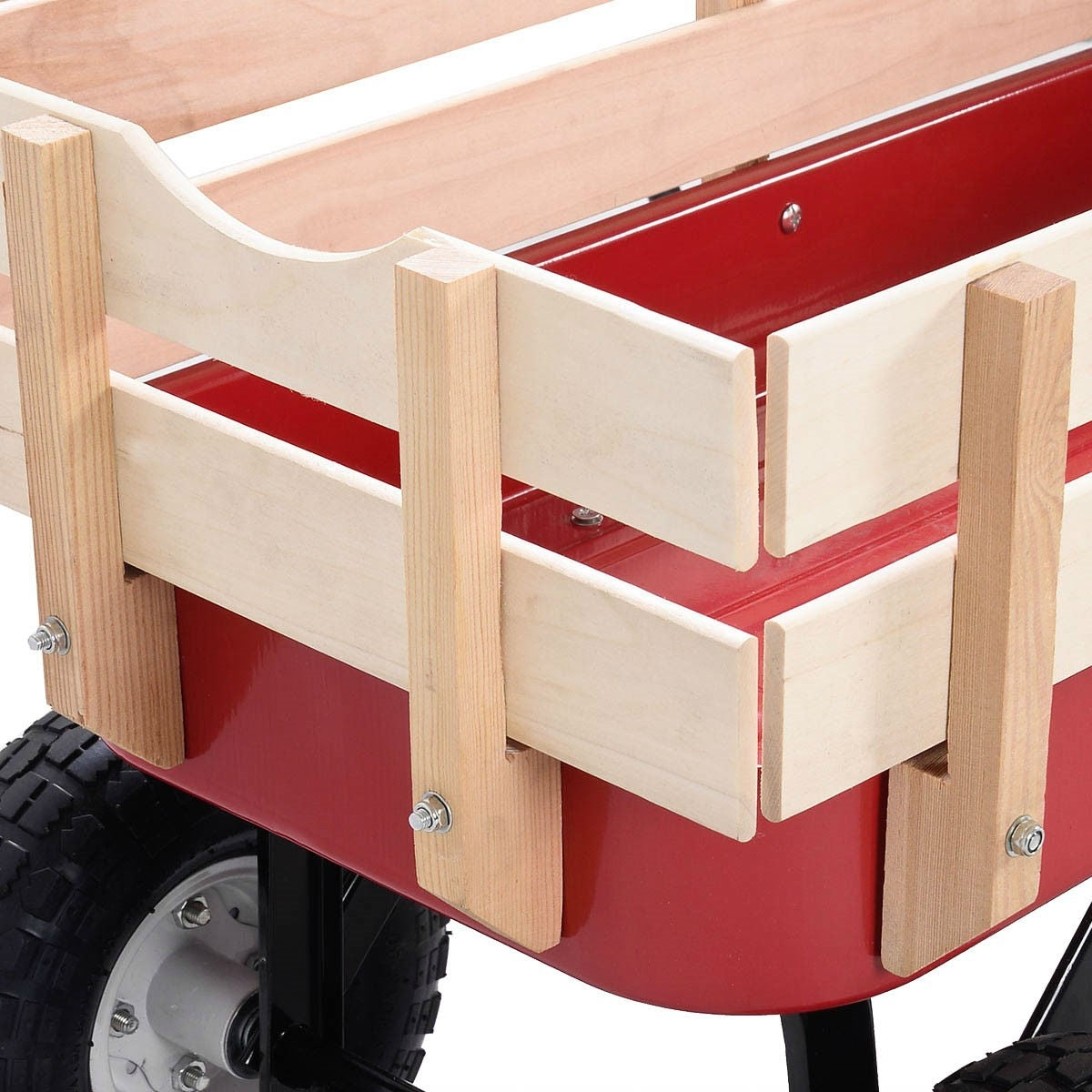 Sturdy Red Wood Panel Garden Cart Wagon