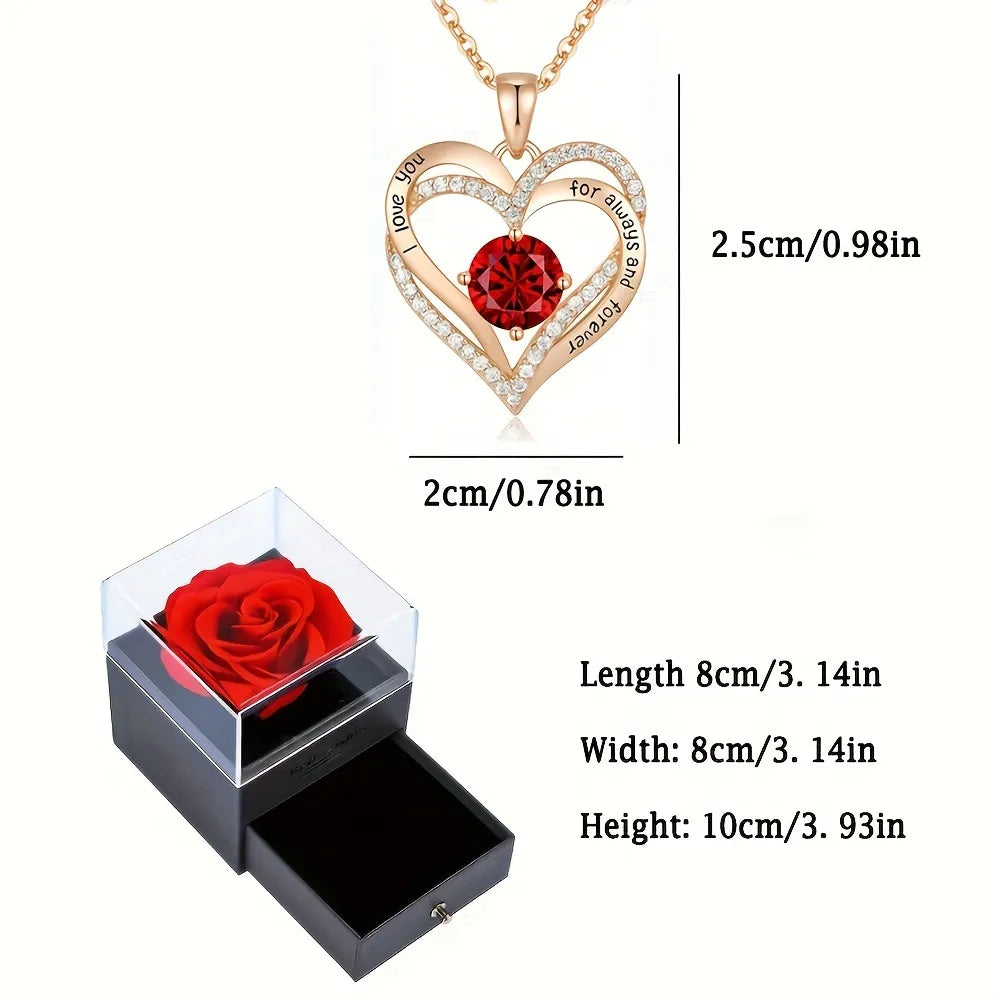 Necklace With Rose Flower Gift Box