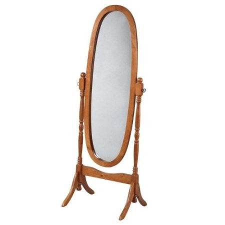 Oval Cheval Mirror in Oak Finish