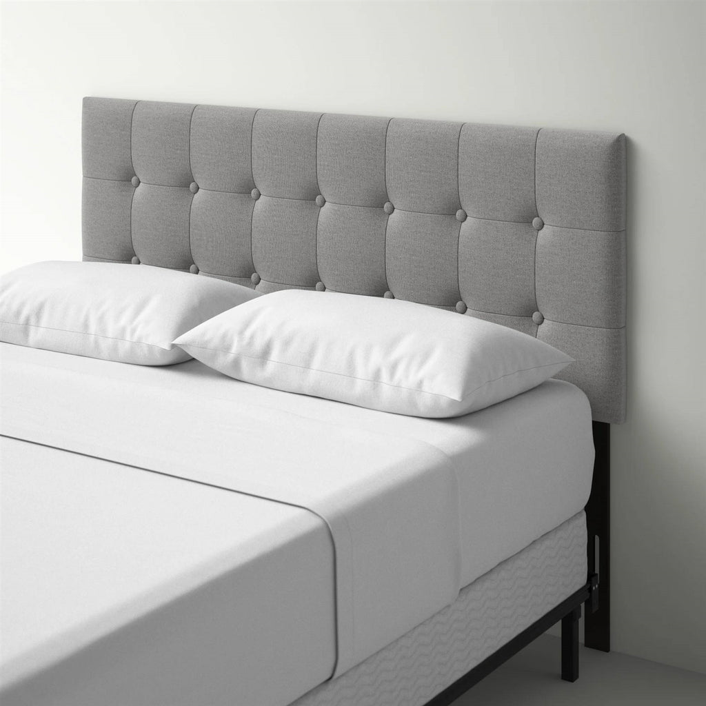 Full size Contemporary Button-Tufted Headboard in Grey Upholstered Fabric