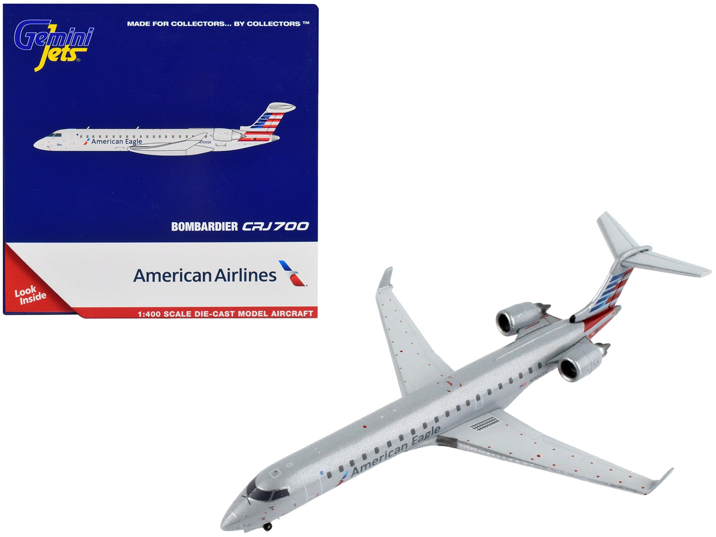 Bombardier CRJ700 Commercial Aircraft "American Airlines - American Eagle" Silver with Striped Tail 1/400 Diecast Model Airplane by GeminiJets