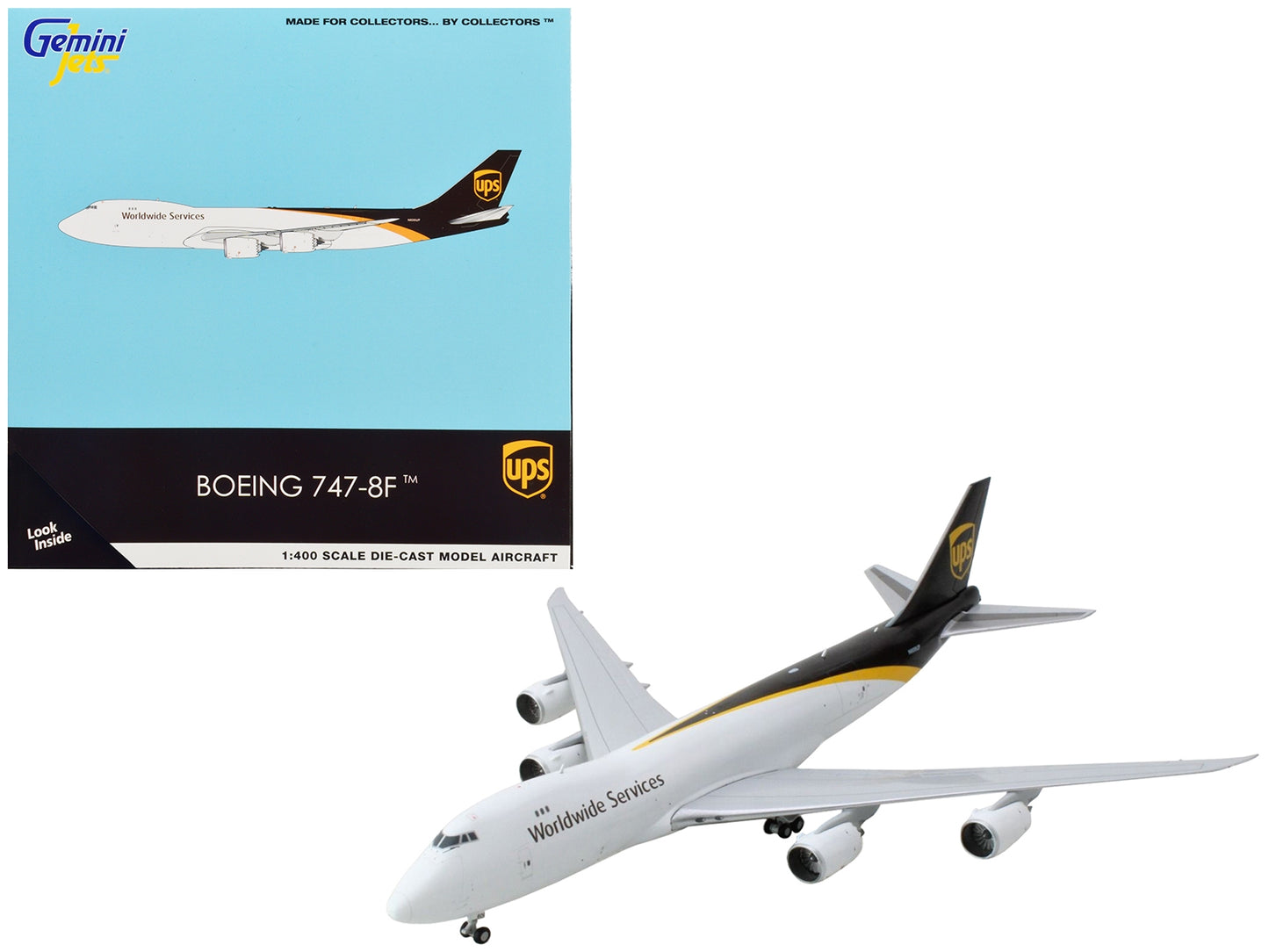 Boeing 747-8F Commercial Aircraft "UPS Worldwide Services" White with Brown Tail 1/400 Diecast Model Airplane by GeminiJets