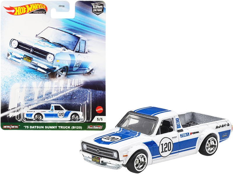 1975 Datsun (B120) Sunny Pickup Truck #120 White with Blue Stripes "Hyper Haulers" Series Diecast Model Car by Hot Wheels