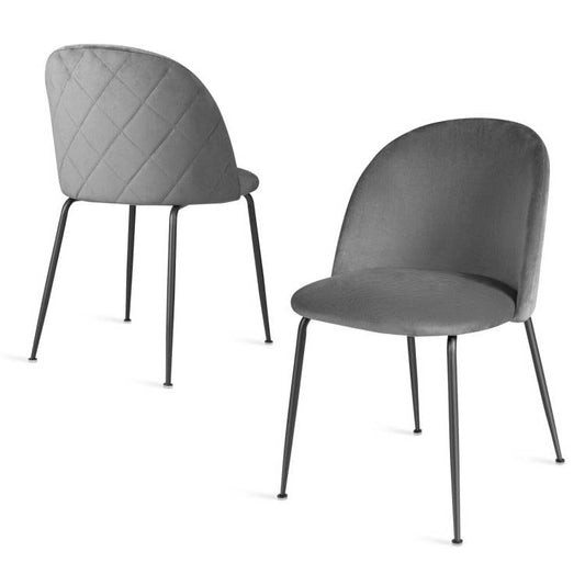 Set of 2 Modern Grey Velvet Upholstered Dining Chair with Metal Legs