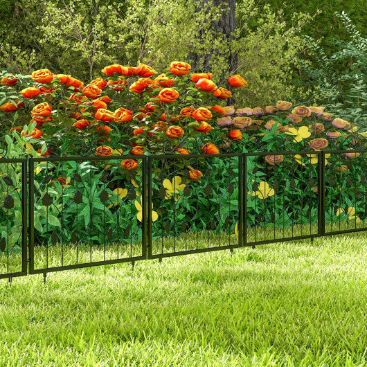 Decorative Garden Fence with 8 Panels Animal Barrier-Black