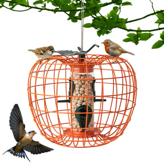 Squirrel-Proof Pumpkin Bird Feeder with Cage and 4 Metal Ports