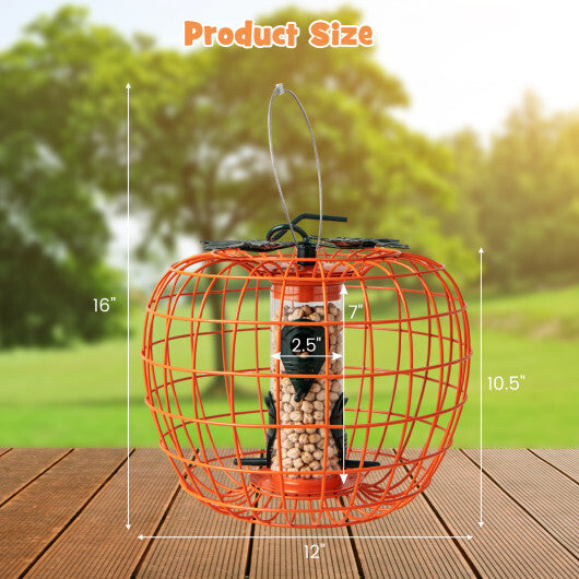 Squirrel-Proof Pumpkin Bird Feeder with Cage and 4 Metal Ports
