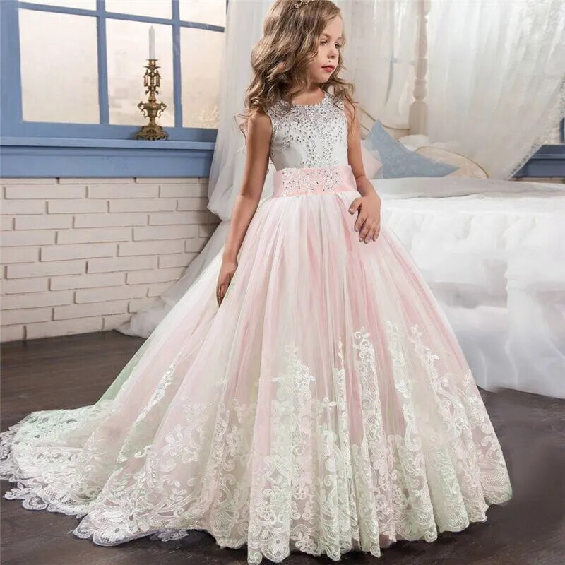 Girls Birthday Dresses for Kids Children Princesss Party Dress Flower Elegant Wedding Gown Vestidos for 6-14 Yrs Christmas Dress