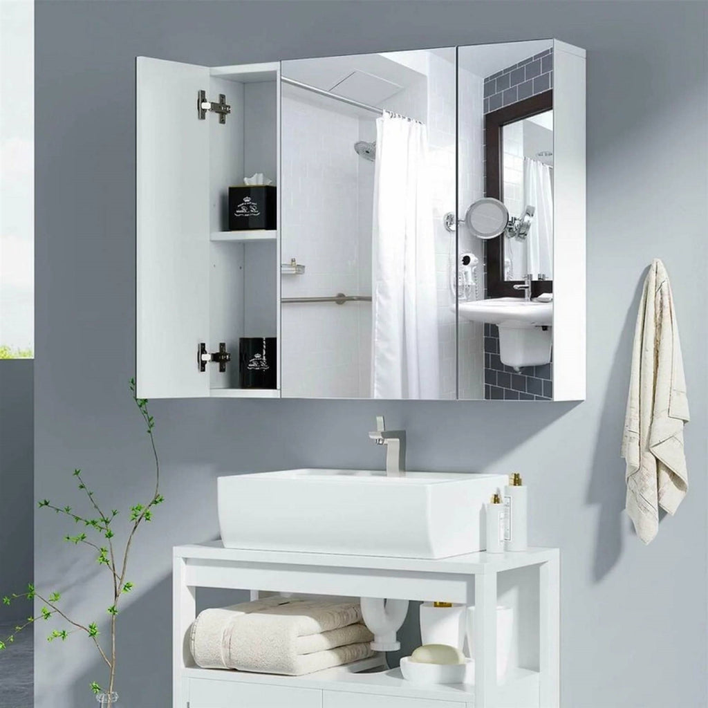 Modern 3-Door Wall Mounted Medicine Cabinet Bathroom Mirror Cupboard