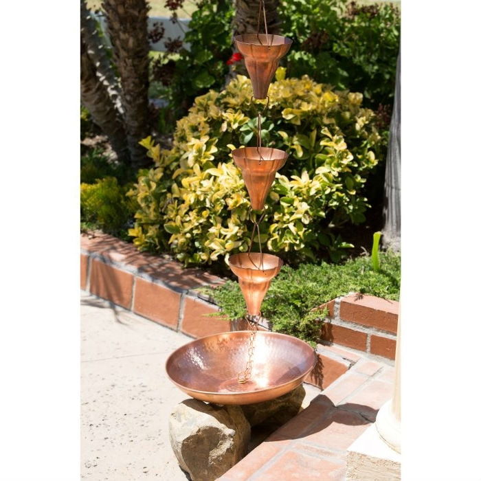 Hammered Copper Anchoring Basin for Rain Chain - 18-inch Diamter