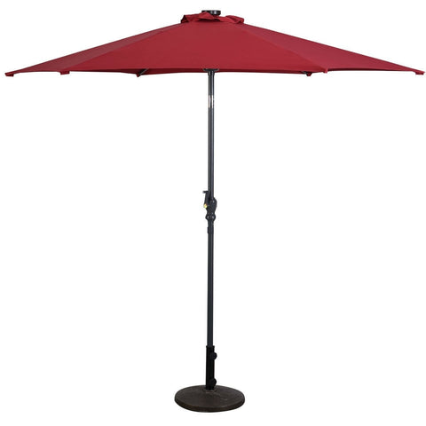 Burgundy 9-Ft Patio Umbrella with Steel Pole Crank Tilt and Solar LED Lights
